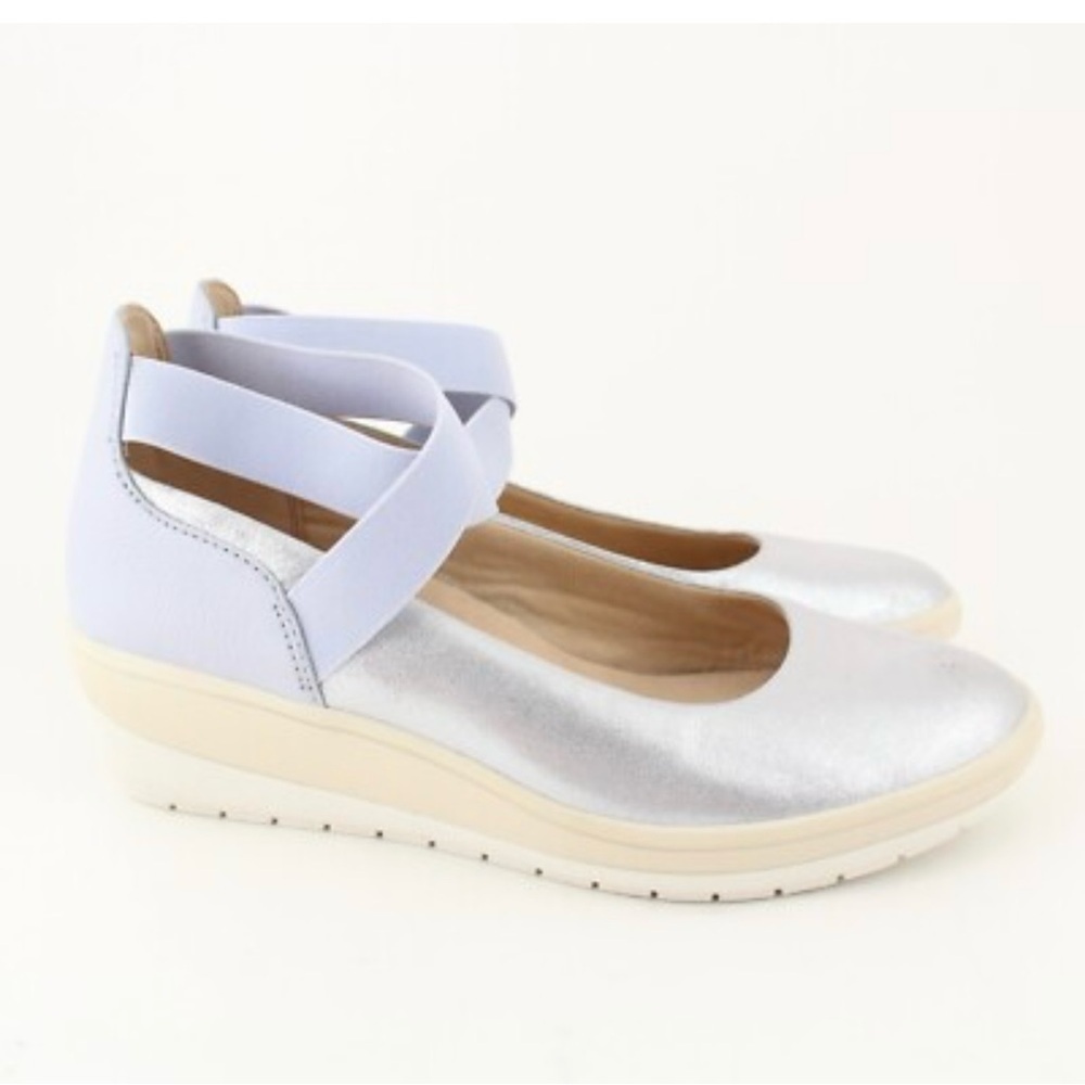 Vionic Ellery Nubuck Supportive Metallic Leather Wedges in Blue Haze Size 7 - Picture 2 of 11